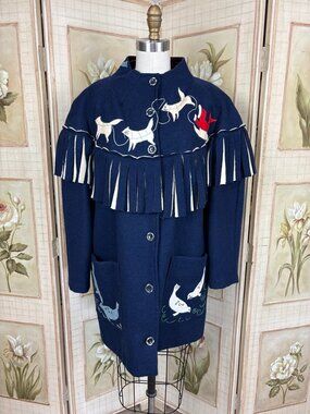 Vintage Blue Wool Coat w/ Applique